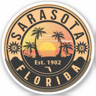 Adesivo Sarasota Florida Retro Tropical Sunset Souvenirs