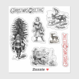 Adesivo Saudações de Natal Vitoriano Antigo com Veado do P