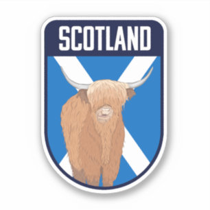 Adesivo Scotland Flag com Highland Cow - Scotland Viagem