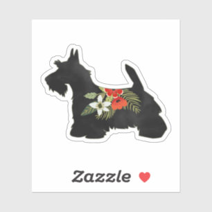 Adesivo Scottie Dog Breed Boho Floral Silhouette
