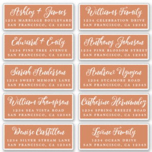 Adesivo Script Laranja Queimado Rótulos de Endereço Convid