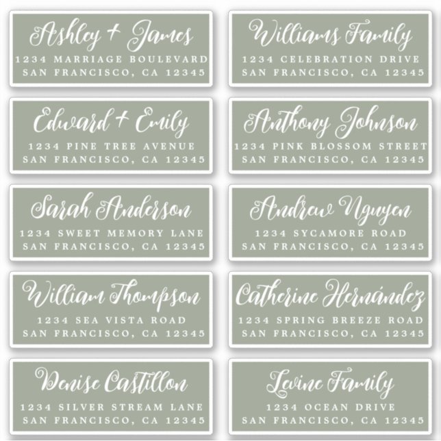 Adesivo Script Sage Green Wedding Guest Address Labels (Frente)