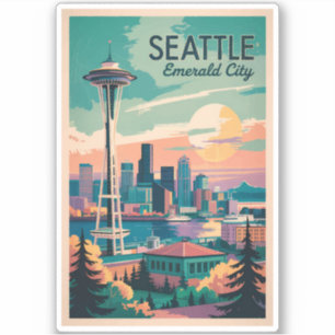 Adesivo Seattle Washington Skyline Viagem Art Vintage