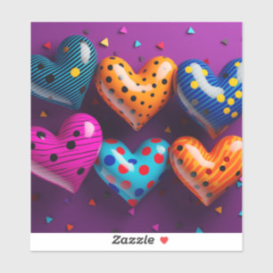 Adesivo Seis corações 3D sobre fundo roxo Vinyl Sticker
