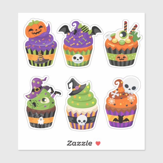 Adesivo Seis cupcakes de Halloween (Folha)