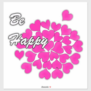 Adesivo Seja feliz, tipografia, desejo, coração, casamen