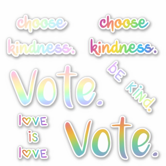 Adesivo Seja gentil, Vote, Amor, Palavras Íris (Frente)