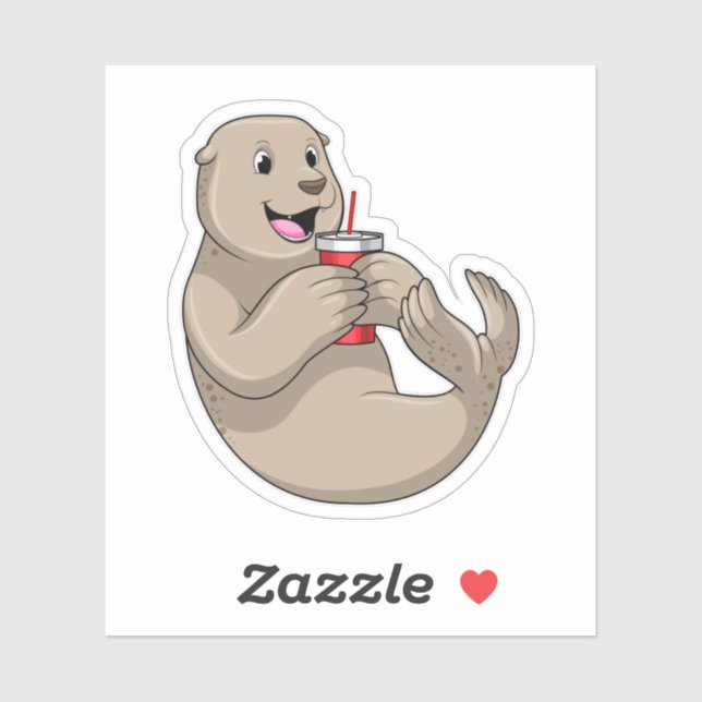 Adesivo Selo com Mug com Palha (Folha)