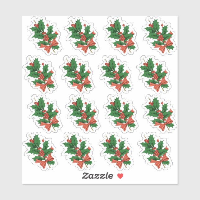 Adesivo Selo de envelope do Arco Holly natais vintages (Folha)