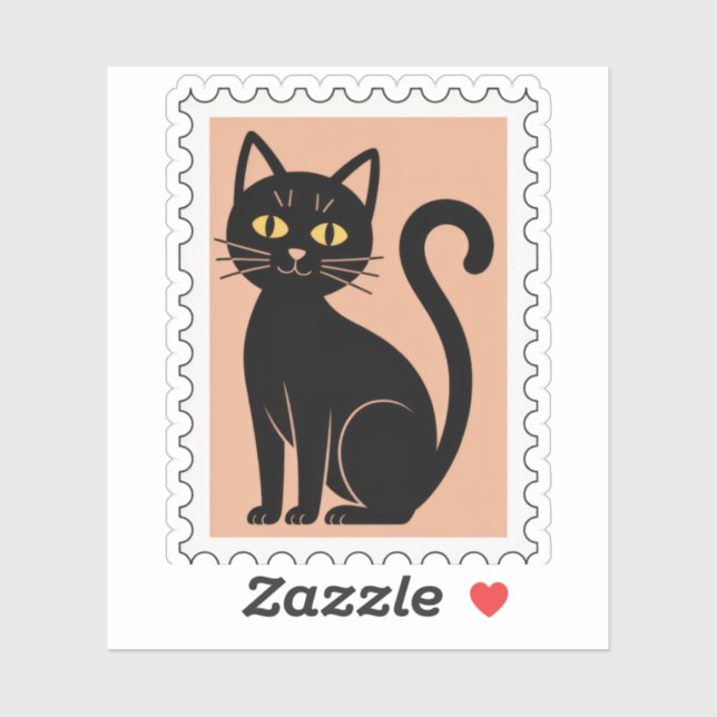 Adesivo Selo Postal do Dia das Bruxas Gato Preto (Folha)