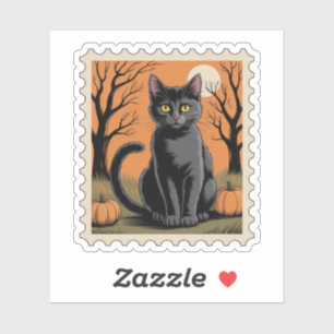 Adesivo Selo Postal do Halloween de Gato Preto