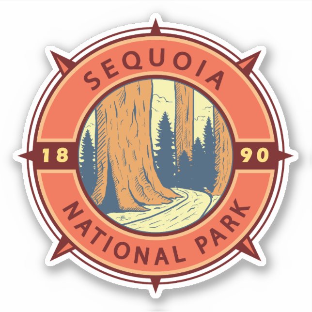 Adesivo Sequoia National Park Illustration Compass Retroat (Frente)