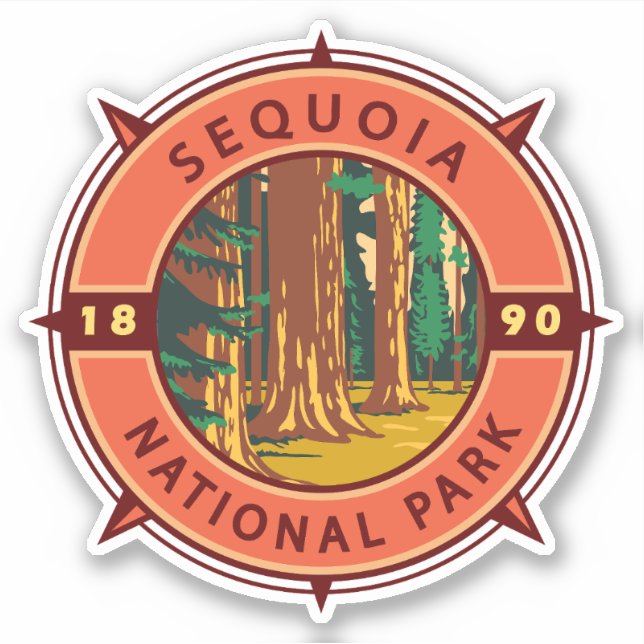 Adesivo Sequoia National Park Retro Compass Emblem (Frente)