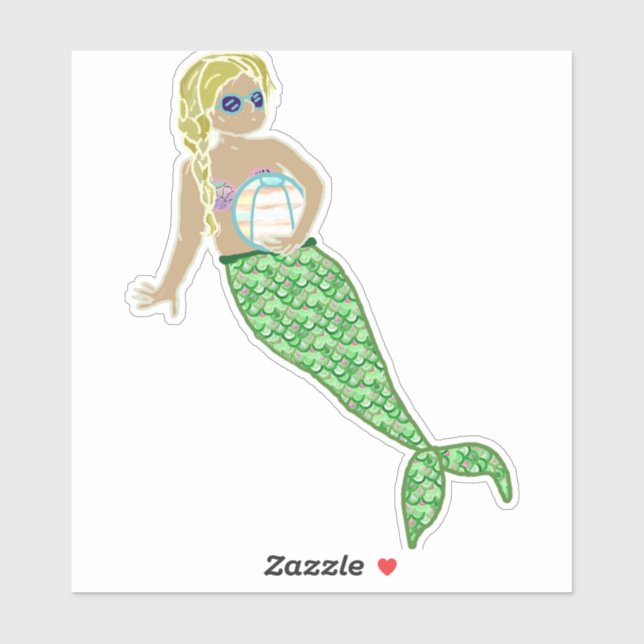 Adesivo Sereia Amarela, Cauda Verde (Folha)