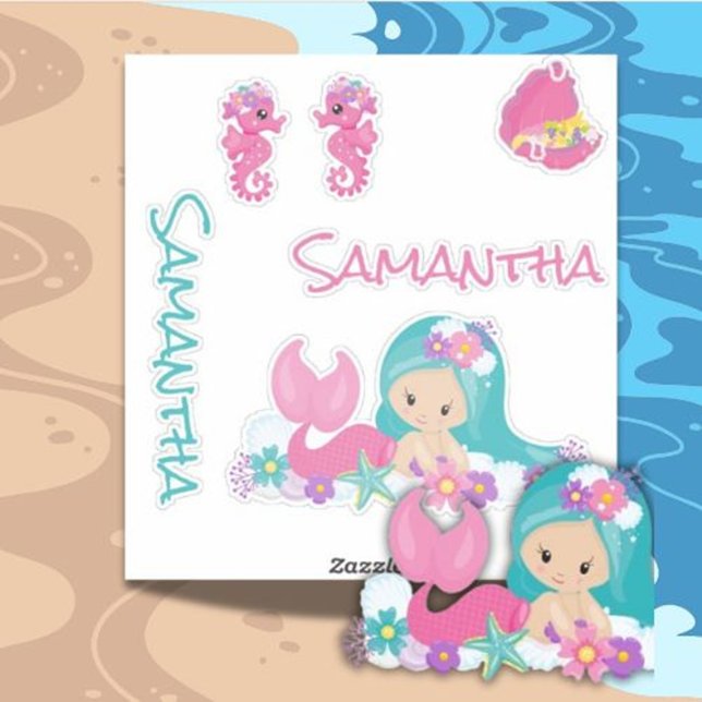 Adesivo Sereia Amigos do Mar Rosa (Celebrate in style with this adorable Mermaid Cute Happy Birthday purple sticker)