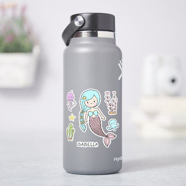 Adesivo Sereia Bestial Nome Personalizado Girassol (HidroFlask)