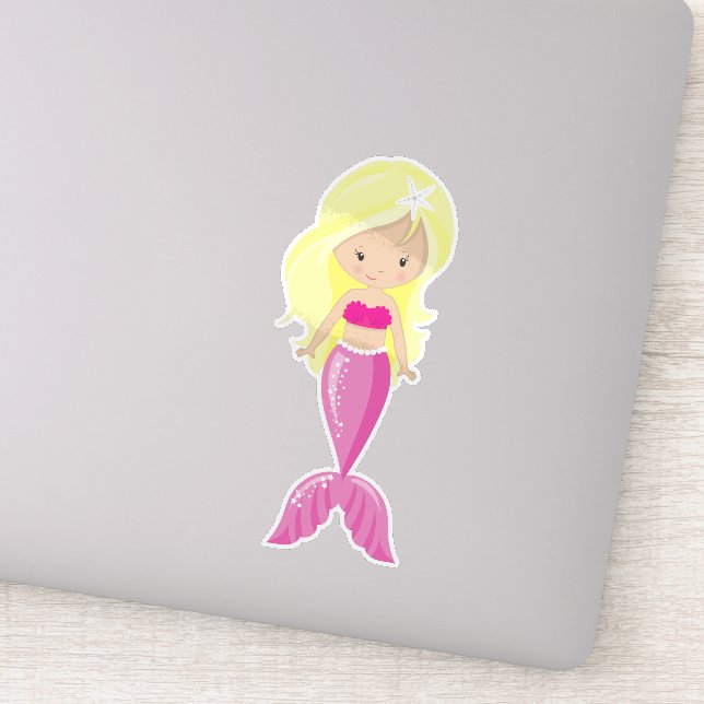 Adesivo Sereia Bonita, Pequena Sereia, Cabelo Loiro, Cauda (Detalhe)
