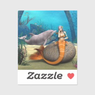 Adesivo Sereia Sonhadora Golfinho Arte Fantasia Subaquátic