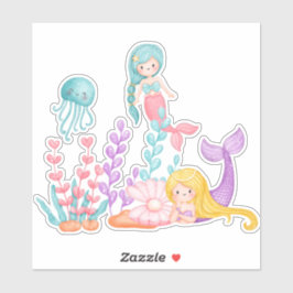 Adesivo Sereias e medusas sob a aquarela marítima