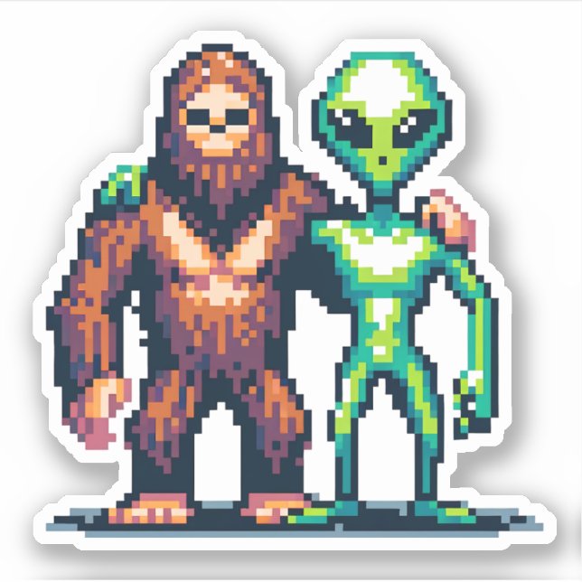 Adesivo Serem Alienígenas Extraterrestres e Arte Pixel Pig (Frente)