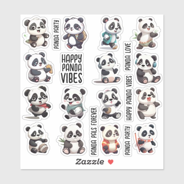 Adesivo Série Panda 15pcs para Diary, Scrapbook Stickers (Folha)