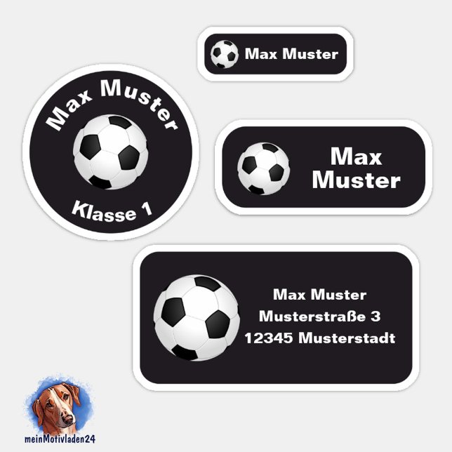 Adesivo Set - 24 Namensaufkleber Fußball schwarz |  (Namensaufkleber Set für Kinder - Fußball schwarz - 24 teilig, personalisierbar )