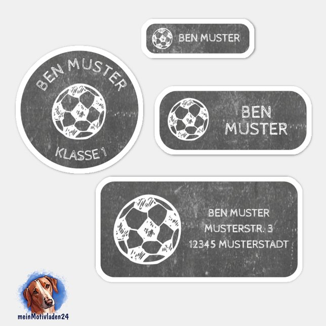 Adesivo Set - 24 Namensaufkleber Fußball Tafel |  (Namensaufkleber Set für Fußball Tafel - Kreide - Design - 24 teilig, personalisierbar )