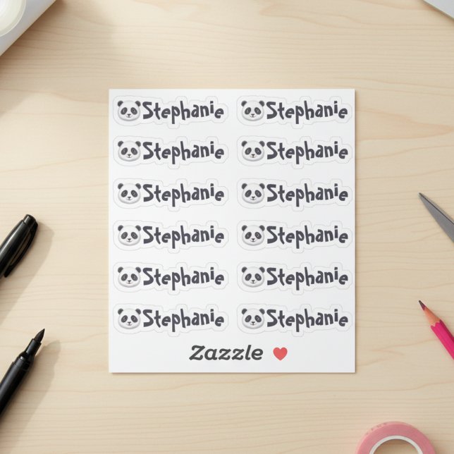 Adesivo Set of 12 Cute Panda Name Labels (Set of 12 cute panda name labels.)