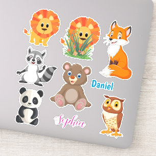 Adesivo Sete animais bonitos, personalizar nomes de menino