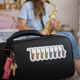 Adesivo Sete Saxofones Arco-Íris Instrumentos Coloridos