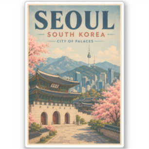 Adesivo Seul Coreia do Sul Ilustração Viagem Arte Vintage