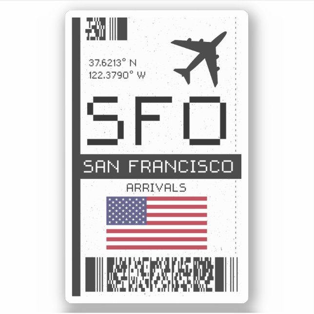 Adesivo SFO São Francisco, Passagem de Embarque no Aeropor (Frente)