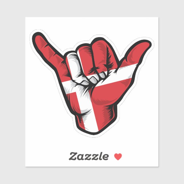 Adesivo Shaka Hand Denmark Flag Good Vibes Sticker (Folha)