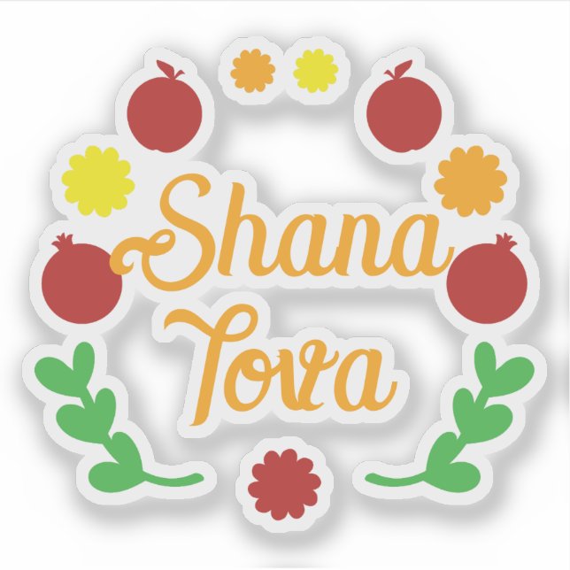Adesivo Shana Tova Saudação com maçãs e romãs (Frente)