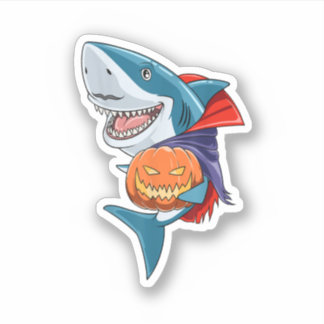 Adesivo Shark Halloween Tubarão-Vassoura-de-bruxa-abóbora-