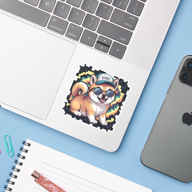 Adesivo Shiba Inu Cachorro (Notebook com iPhone)