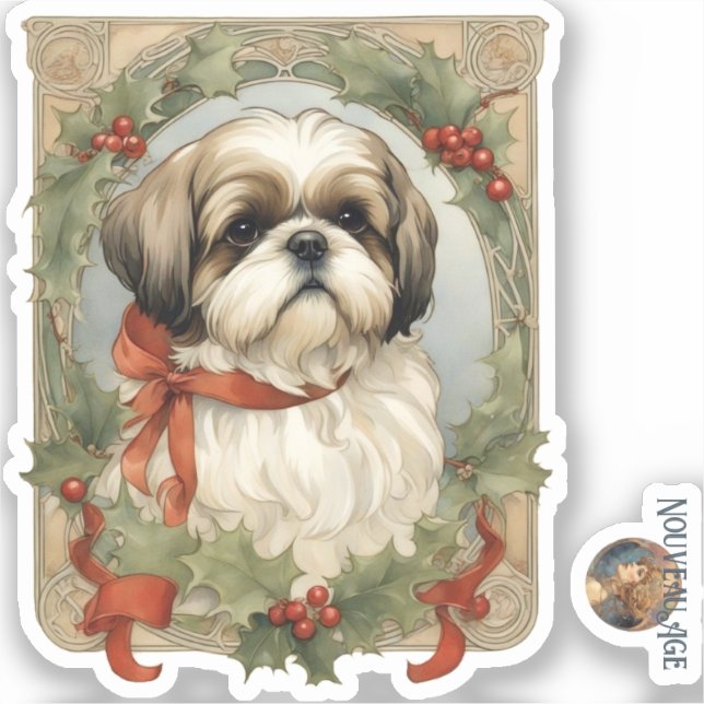 Adesivo Shih Tzu Dog Vinheta de Natal (Frente)