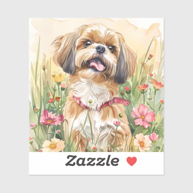 Adesivo Shih Tzu Sticker- Bonito Vinheta Cachorro (Folha)