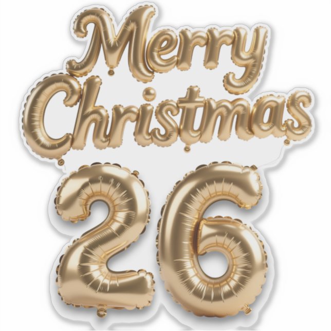 Adesivo Shiny Gold Foil Balloon Merry Christmas (Frente)