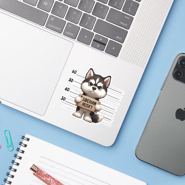 Adesivo Siberian Husky Travesso  (Notebook com iPhone)
