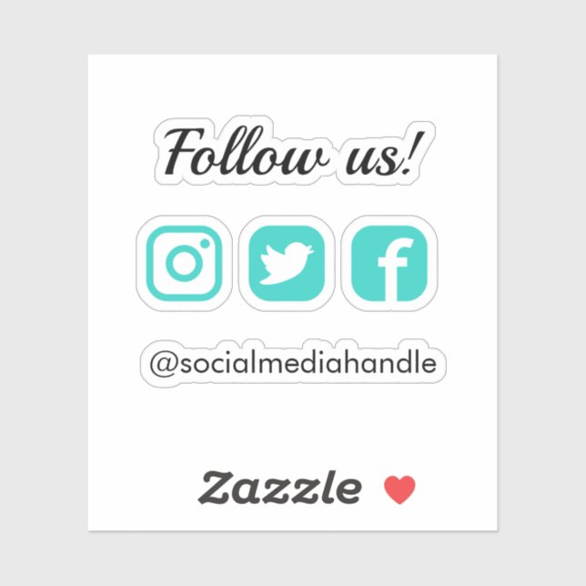 Adesivo Siga-nos os ícones das mídias sociais turquesas (Folha)