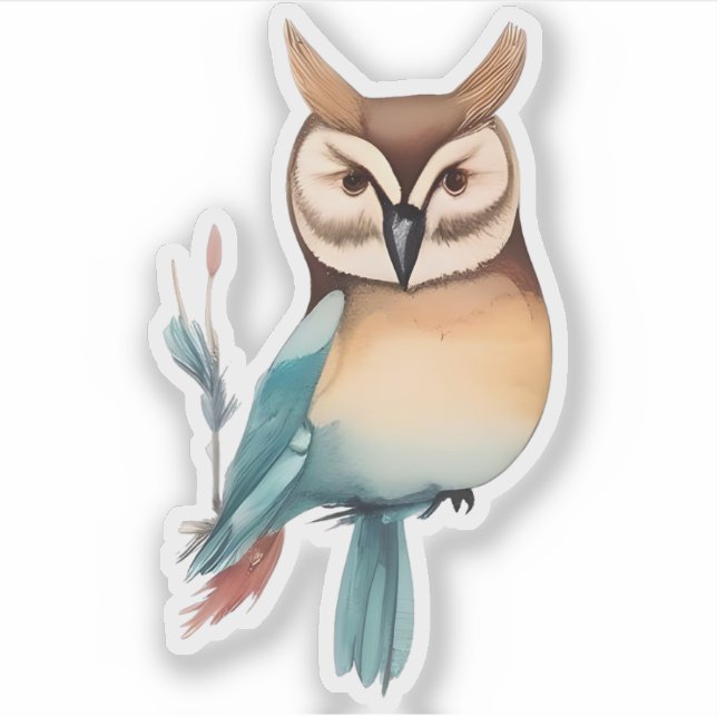 Adesivo Silent Watcher: Coruja Whimsical em tons suaves (Frente)