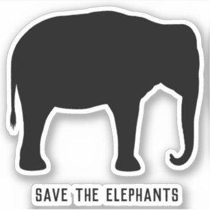 Adesivo Silhouette de Elefante Asiático   Salvar os elefan