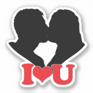 Adesivo Silhueta de Casal Beijando Com "Eu♥Você"