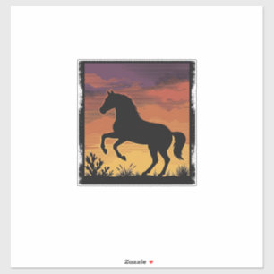 Adesivo Silhueta de Cavalo do Pôr do Sol Vintage Gravura O