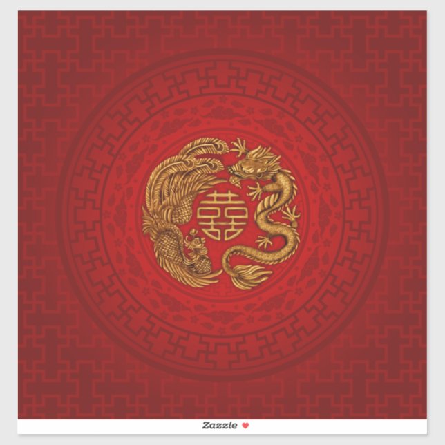 Adesivo Símbolo de Felicidade Dupla com Phoenix e Dragon (Folha)