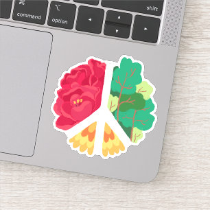 Adesivo SÍMBOLO DE PAZ - Floresta Verde e Flores Vermelha