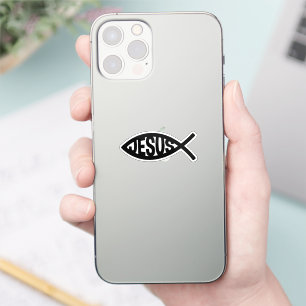 Adesivo Símbolo de Peixe Cristão Preto com o Nome de Jesus