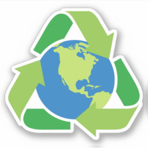 Adesivo Símbolo de Reciclagem com planeta Terra