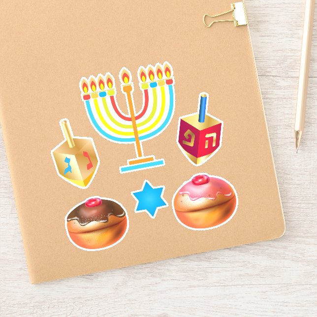 Adesivo Símbolos de Férias do Festival Feliz Hanukkah (Notebook)